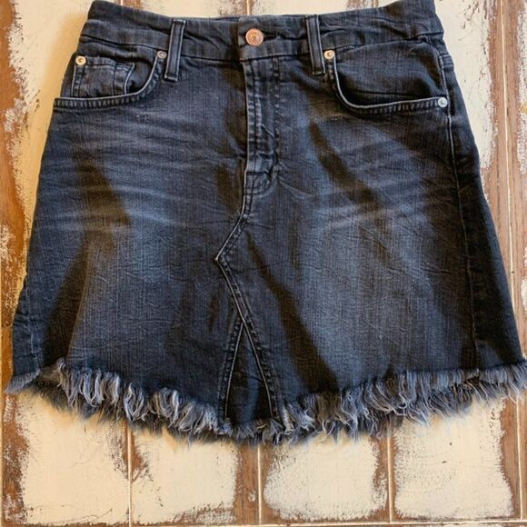 7 For All Mankind Black Distressed Jean Skirt - Picture 1 of 7
